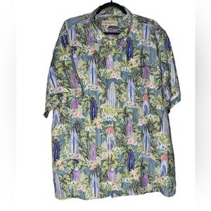 Tommy Bahama 100% Silk Hawaiian Shirt XXL Surfboard Print Camp Aloha Loop Collar